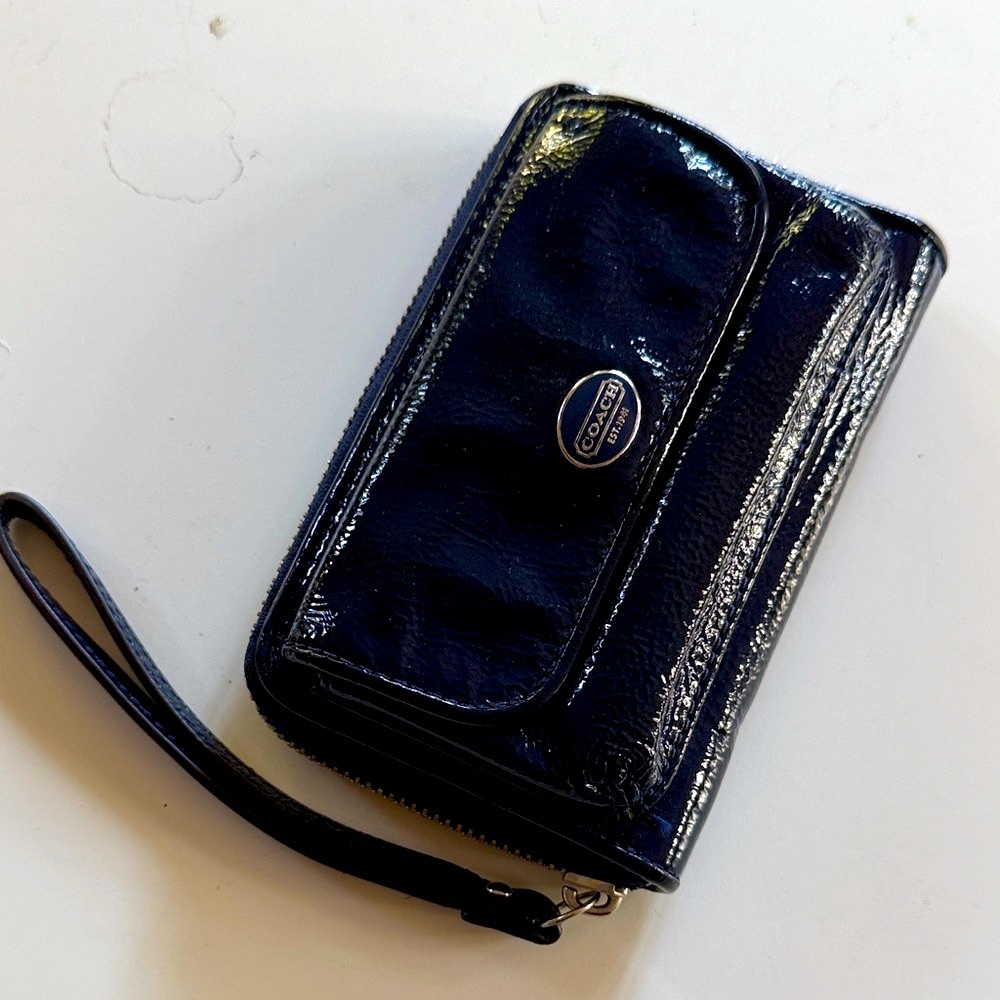 Coach Navy Patent Leather Wristlet